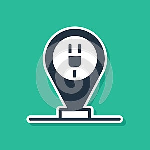 Blue Charging parking electric car icon isolated on green background. Vector