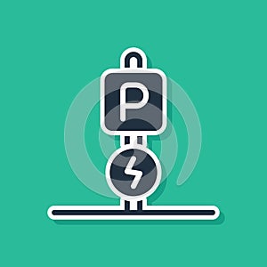 Blue Charging parking electric car icon isolated on green background. Vector