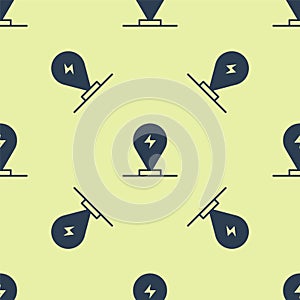 Blue Charging parking electric car icon isolated seamless pattern on yellow background. Vector