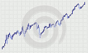 Blue chart of Japanese candlesticks on a white background showing the growth of quotes