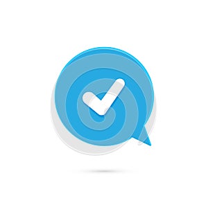 Blue chat icon design with white checked sign. Vector illustration.