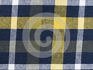 Blue checkered fabric closeup , tablecloth texture