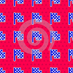 Blue Checkered flag icon isolated seamless pattern on red background. Racing flag. Vector