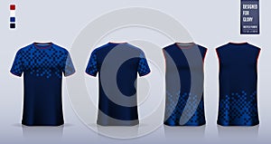 Blue Checkered pattern T-shirt sport, Soccer jersey, football kit, basketball uniform, tank top, and running singlet mockup.