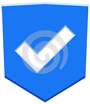 Blue checkmark on shield crest vector illustration icon