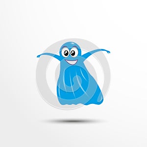 Blue cheerful ghost. Vector illustration of an animated style.