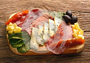 Blue cheese and cold meat platter