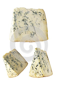 Blue cheese, dor blue or roquefort heese set isolated on white