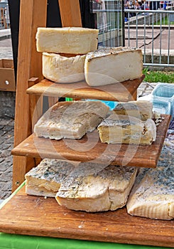 Blue cheese on market stall