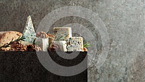 Blue cheese with walnuts  bread  and rosemary