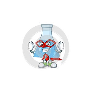 Blue chemical bottle cartoon design concept dressed as Super hero