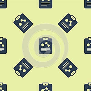 Blue Chemistry report icon isolated seamless pattern on yellow background. Vector