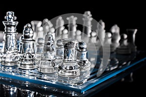 Blue Chessboard In The Dark With Reflection