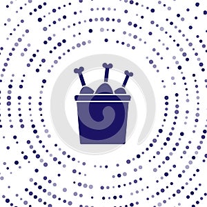 Blue Chicken leg in package box icon isolated on white background. Chicken drumstick. Abstract circle random dots