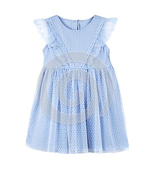 Blue child girl`s dress isolated.Kid clothes