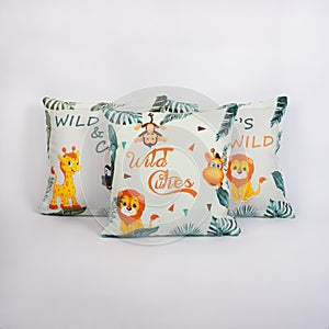 Blue Children\'s Decorative Pillow on White Background