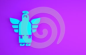 Blue Christmas angel icon isolated on purple background. Minimalism concept. 3d illustration 3D render