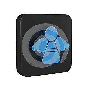 Blue Christmas angel icon isolated on transparent background. Black square button.