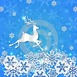 Blue Christmas background with deer