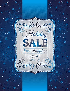 Blue christmas background and label with sale offe