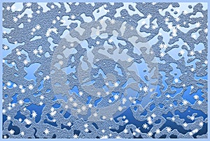 Blue christmas background with snowflakes and frosty pattern. II