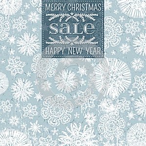 Blue christmas background with snowflakes and labe