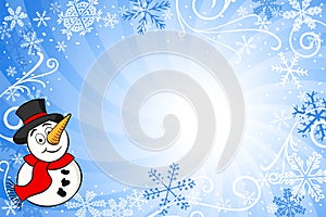 Blue christmas background with a snowman