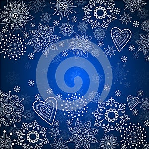 Blue christmas background with white snowflake