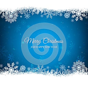 Blue Christmas background with white snowflakes border