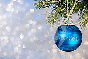 Blue Christmas Ball on a Christmas Tree