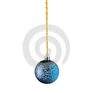 Blue christmas ball hanging, isolated on white background. christmas tree ornaments.