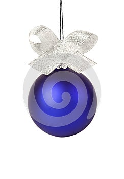 Blue christmas ball with silver ribbon