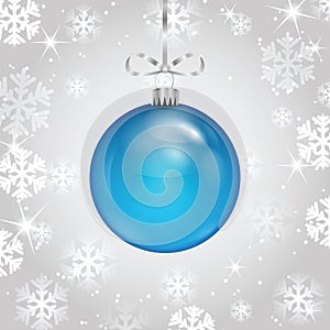 Blue Christmas ball on a silver ribbon