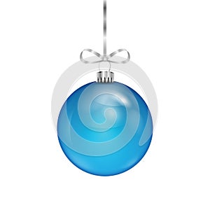 Blue Christmas ball on silver ribbon