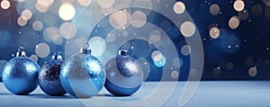 Blue Christmas Balls Adorned With Decorative Elements Gleam Against A Shiny Background Contributing To The Festive Atmosphere
