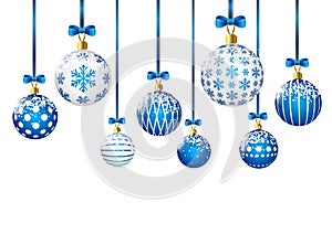 Blue Christmas balls on white background