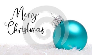 A blue Christmas bauble, ball or decoration on white background