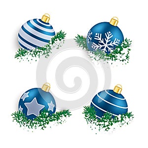 Blue Christmas Baubles in Twigs Snow