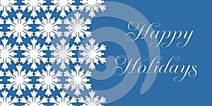 Blue christmas card snow snowflake, text happy holidays. Christmas card vector illustration, new year