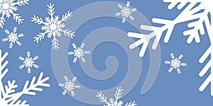 Blue Christmas card with snowflake white winter decoration. Cute decoration background leaflet header