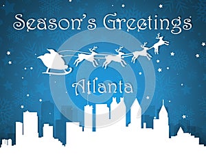Blue Christmas City Panorama Postcard from Atlanta