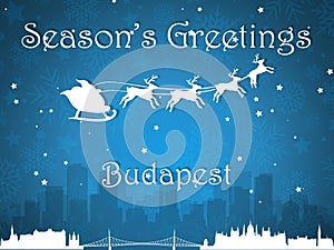 Blue Christmas City Panorama Postcard from Budapest