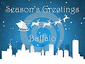 Blue Christmas City Panorama Postcard from Buffalo
