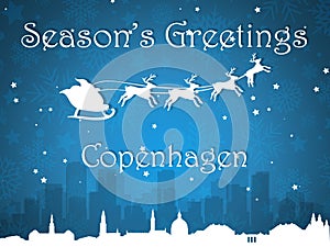 Blue Christmas City Panorama Postcard from Copenhagen
