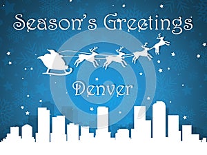 Blue Christmas City Panorama Postcard from Denver