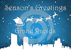 Blue Christmas City Panorama Postcard from Grand Rapids