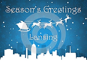 Blue Christmas City Panorama Postcard from Lansing