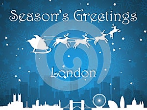 Blue Christmas City Panorama Postcard from London