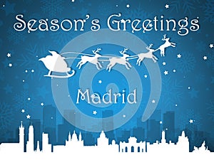 Blue Christmas City Panorama Postcard from Madrid