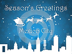 Blue Christmas City Panorama Postcard from Mexico City